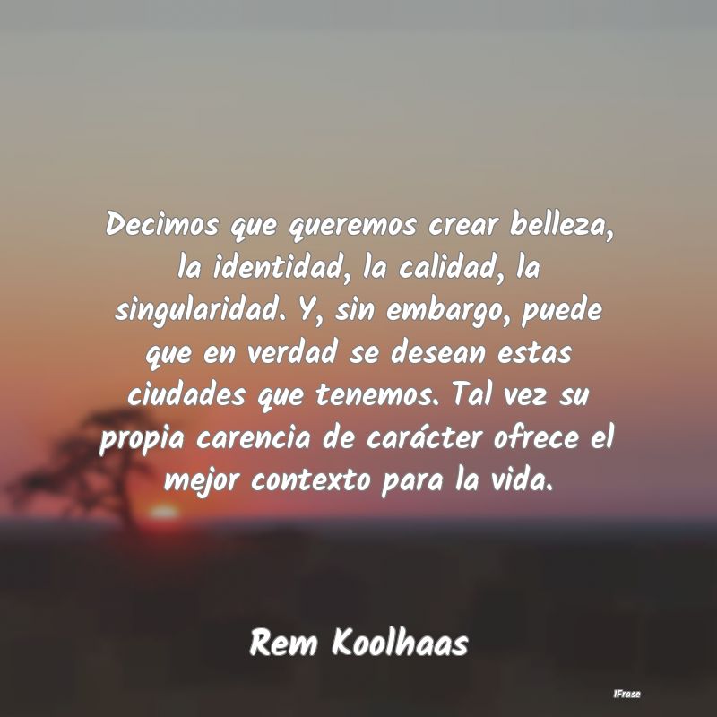 Decimos que queremos crear belleza, la identidad, ...